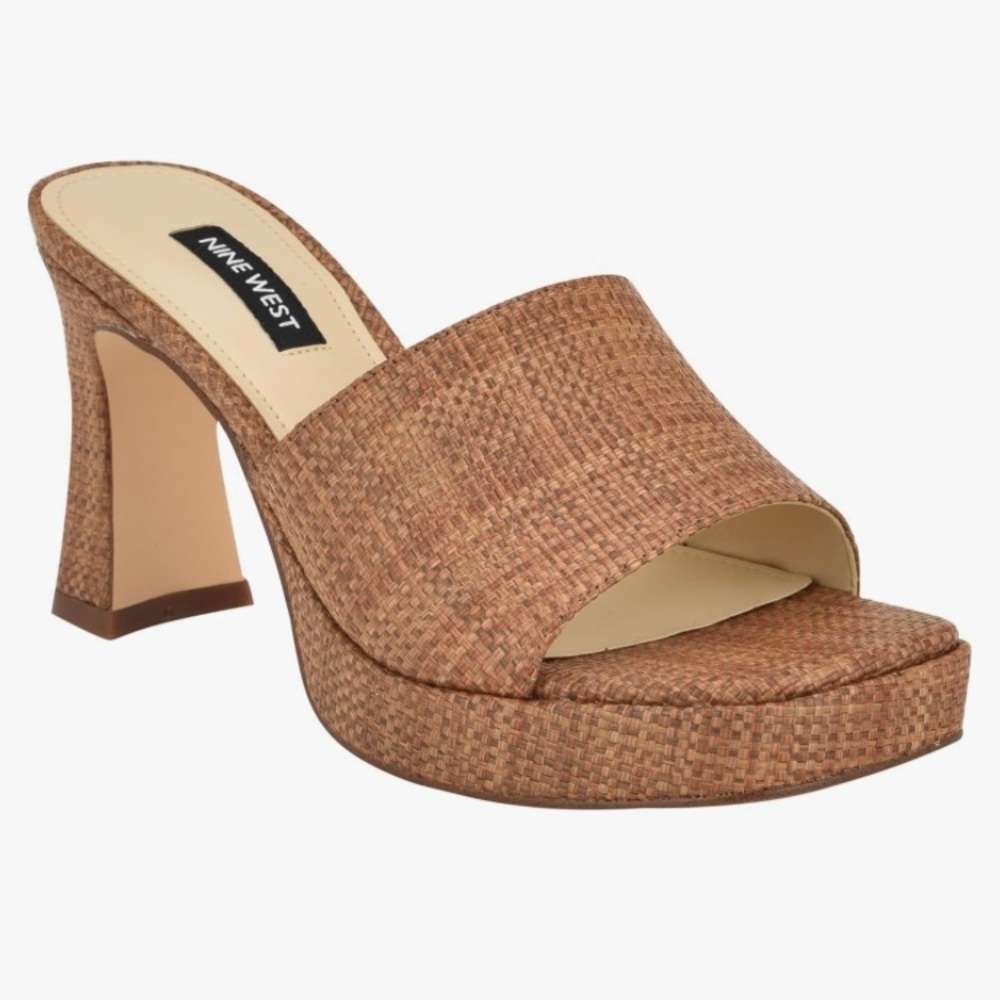 Nine West Brown Textured Sandals with Block Heel